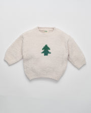 7AM - Christmas Tree Sweater - Ecru, Ivy - 6-9M