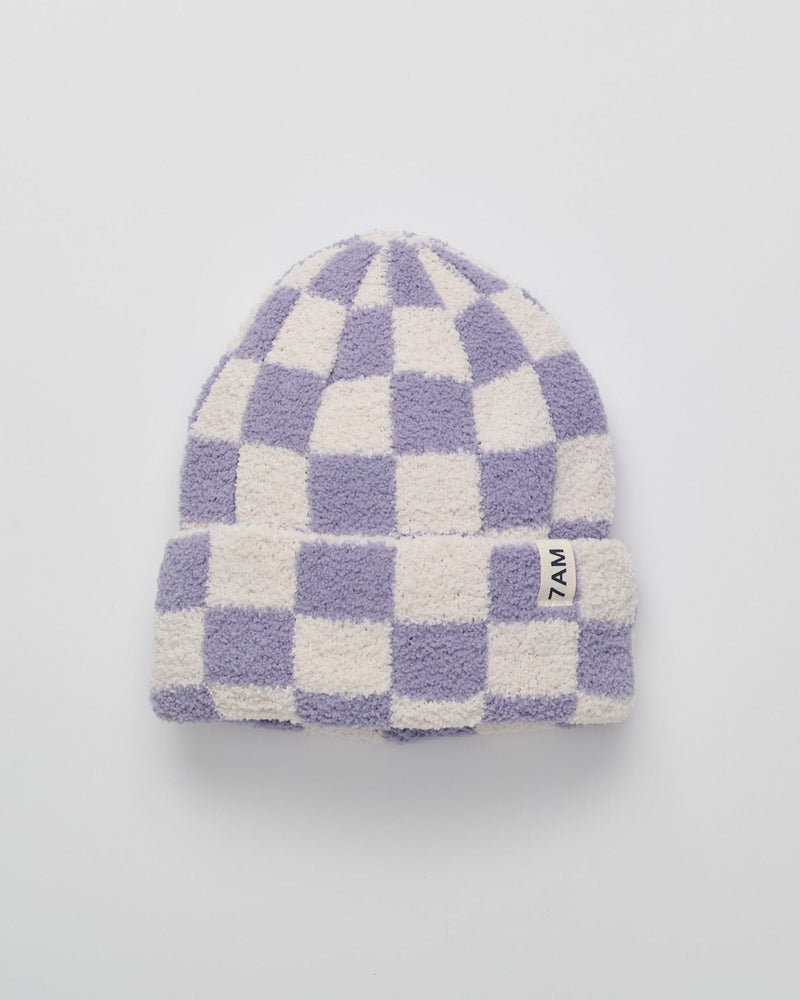 7AM - Checkers Beanie - Ecru, Taro - Kids