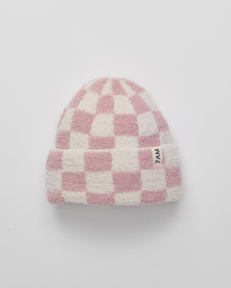 7AM - Checkers Beanie - Ecru, Ash Rose - Kids