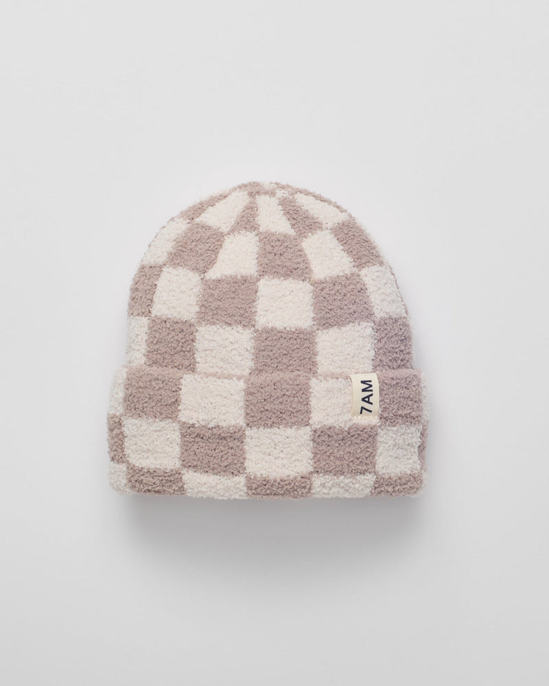 7AM - Checkers Beanie - Ecru, Taupe - Kids