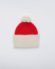7AM - Holiday Pom Pom Beanie - Crimson, Ecru - 6-18M