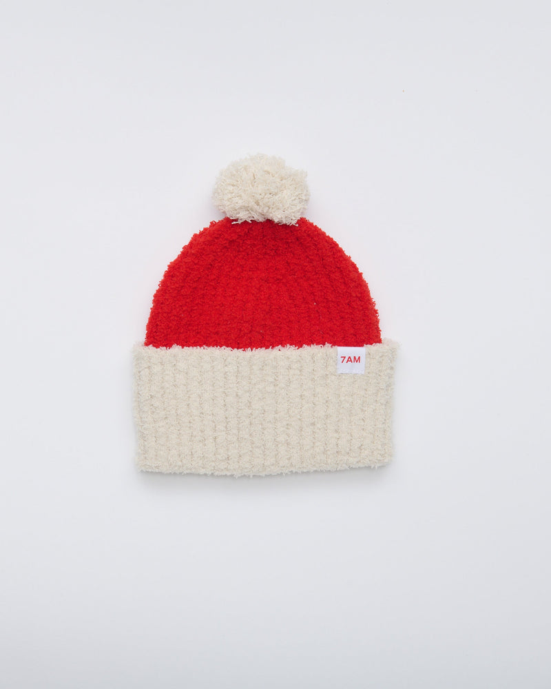 7AM - Holiday Pom Pom Beanie - Crimson, Ecru - 6-18M