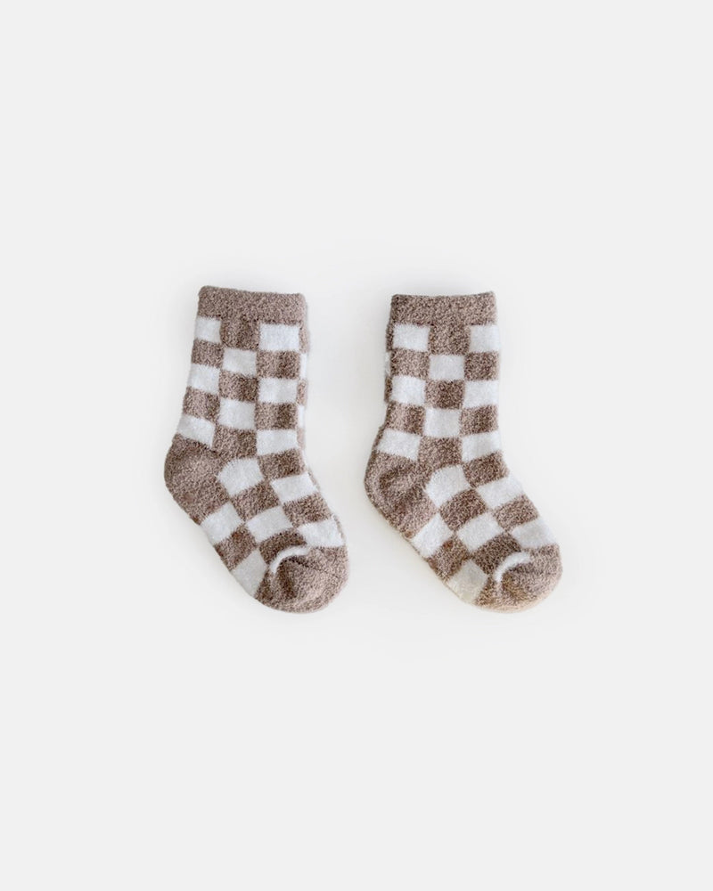 7AM - Checkers Chenille Short Socks - 2 pack - Ecru, Taupe - 6-12M