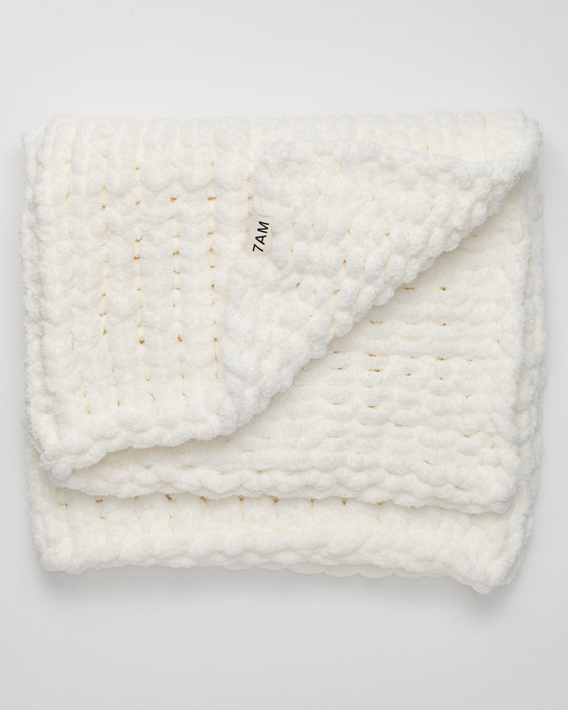 7AM - Hand-Knit Throw - Chenille - Ecru - OS