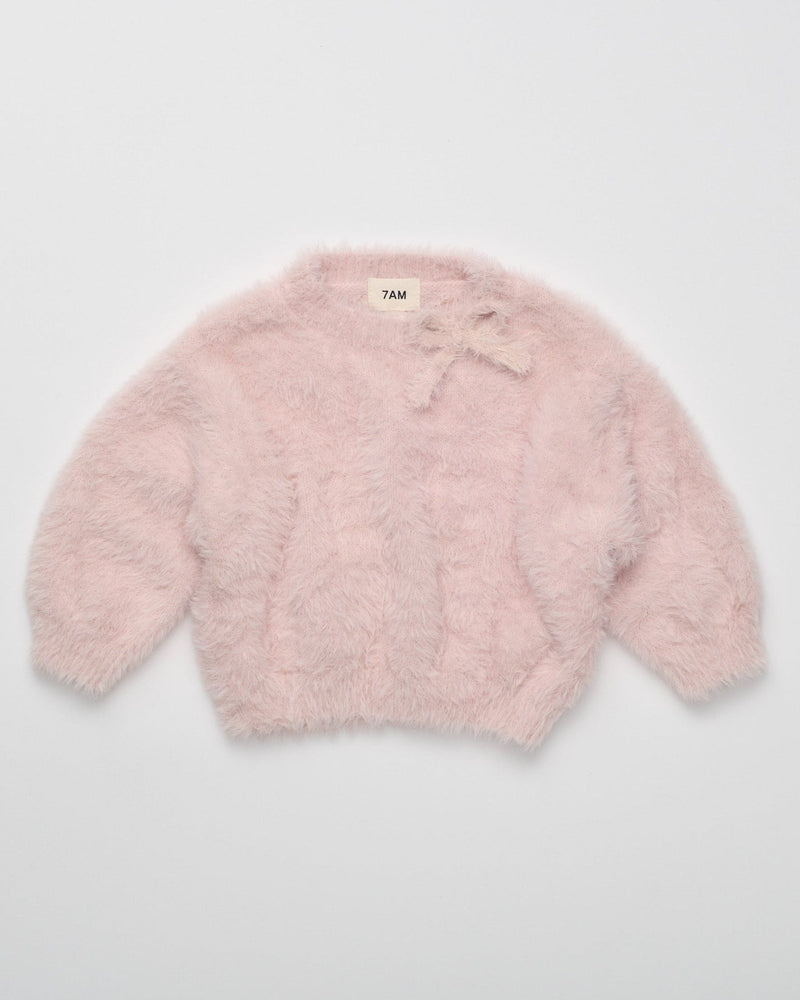 7AM - Boxy Sweater Bow - Powder Pink - 3-4T