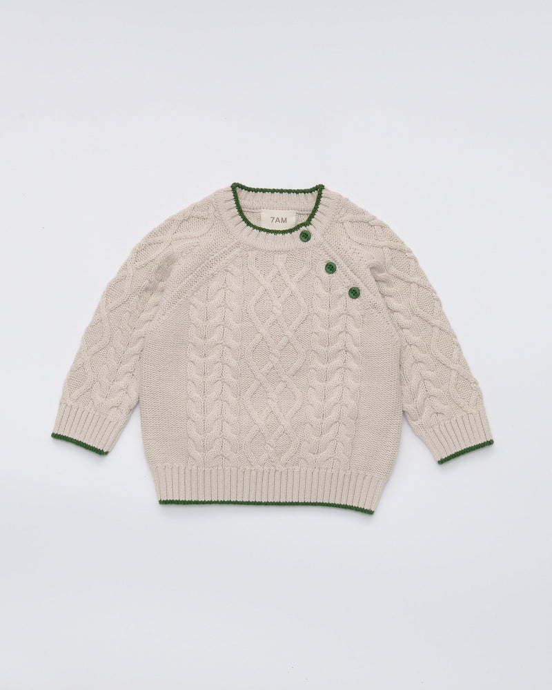 7AM - Cable Chunky Holiday Sweater - Wheat, Ivy - 1-2T