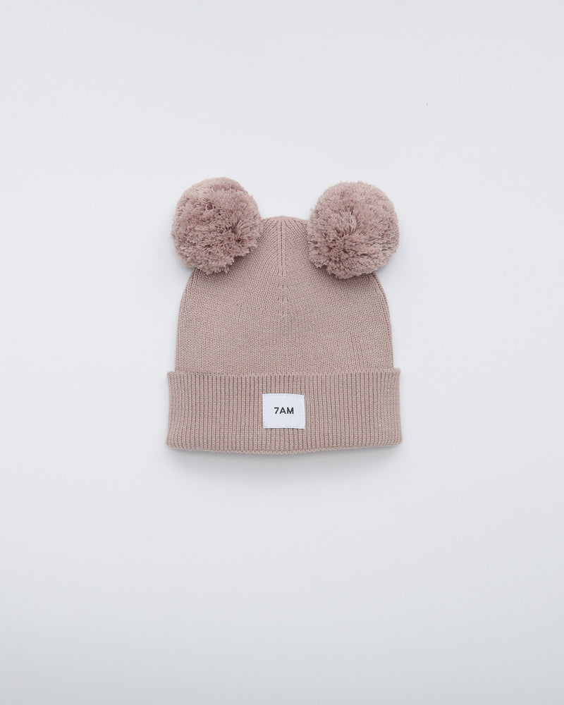 7AM - Chunky Pom Pom Beanie - Ash Rose - Kids