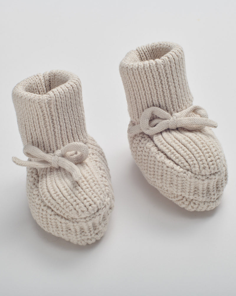 7AM - Chunky Bow Booties - Ecru - 6-12M