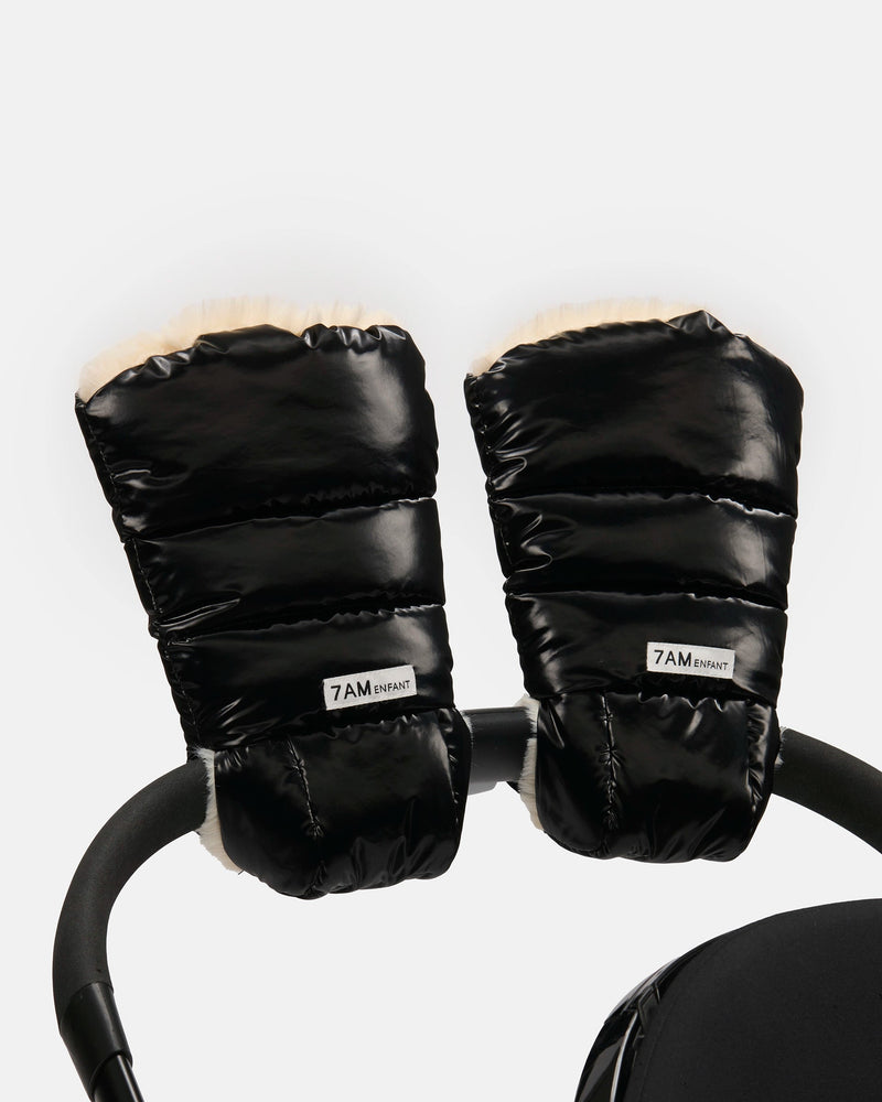 7AM - Warmmuffs - Black Liquid Shine Arctic White Faux Fur - OS
