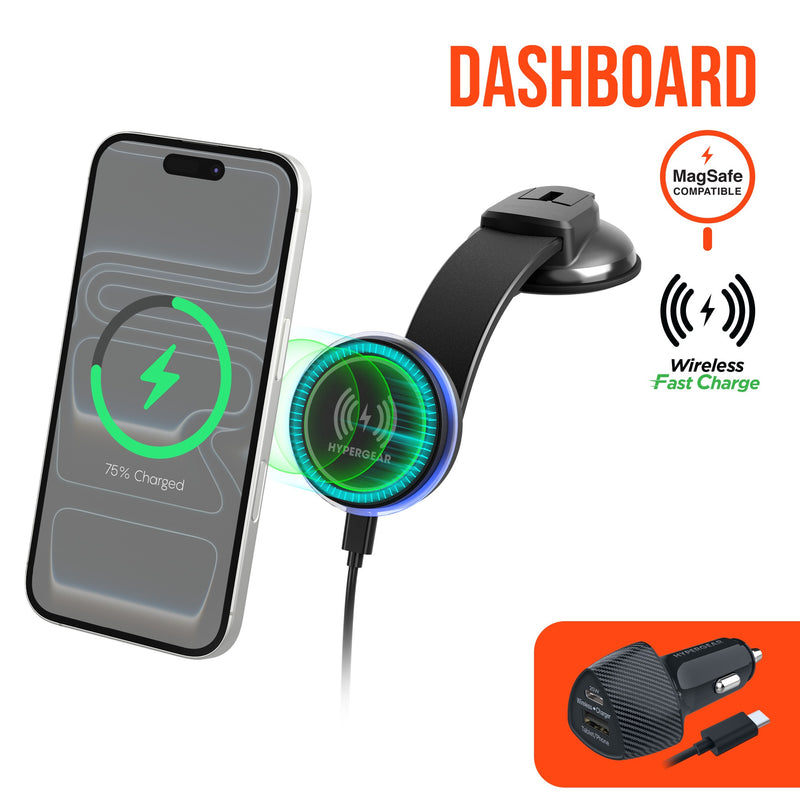 Hypergear - HyperGear Car Mount Dashmount with 15W MaxCharge Magnetic Wireless Fast Charging - Black