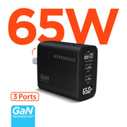 Hypergear - HyperGear Wall Charger GaN  3 Port 65W 2X USB-C (65W) 1X USB-A(60W) PD PPS SpeedBoost and Digital Display - Black