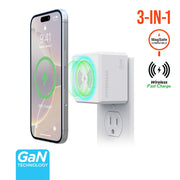 Hypergear - HyperGear Wall Charger MaxCharge 40W 3-in-1 Dual USB-C PD Output with Magnetic Wireless Fast Charger - White