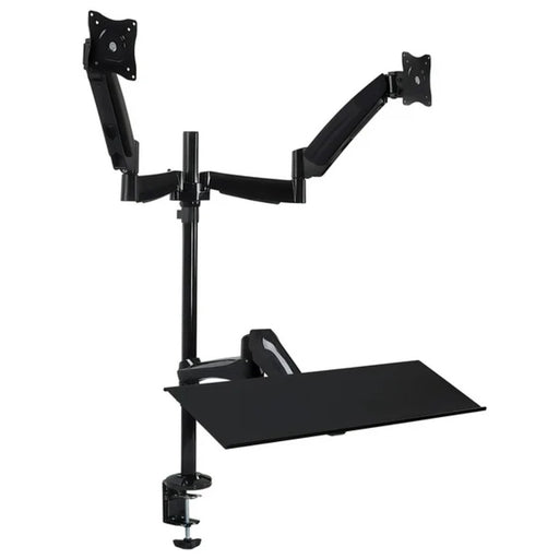 Mount-IT - Mount-It! Sit Stand Desk with Dual Monitor Mount up to 27In Monitors Heavy Duty Steel with Keyboard Mouse Tray Desk Clamp Gas Spring Arm Adjusts up and down 11.5 In