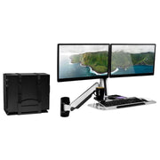 Mount-IT - Mount-It! Sit Stand Workstation Wall Mounted with Dual Monitor & Keyboard Tray Gas Spring Includes CPU Wall Mount Heavy Duty Steel & Aluminum