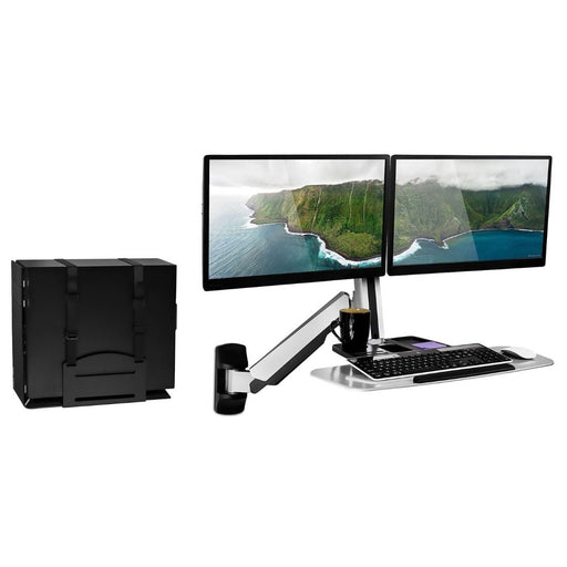 Mount-IT - Mount-It! Sit Stand Workstation Wall Mounted with Dual Monitor & Keyboard Tray Gas Spring Includes CPU Wall Mount Heavy Duty Steel & Aluminum