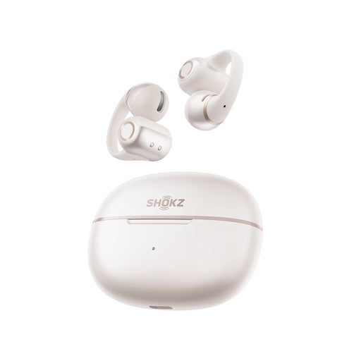 Shokz - Shokz OpenDots 2 WHITE True Wireless Earbuds Clip On Nickel Titanium Ultra Lightweight Premium Dolby Audio Triple Mic - IP57 Water Resistant - Wireless Charge Case 40hr Playtime