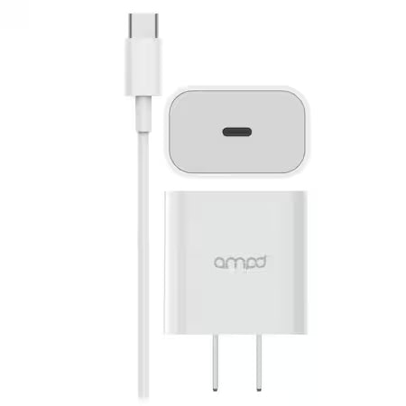 AMPD - Volt Plus 2in1 USB-C 3A Wall Head with USB-C to USB-C Cable - White