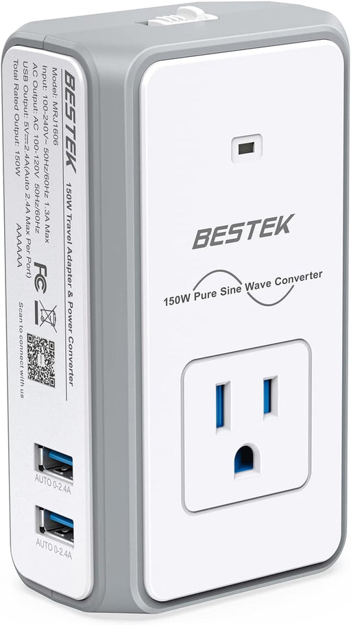 BESTEK - World Travel Adaptor 150W with 1 x AC Outlet & 2 x Smart USB Ports