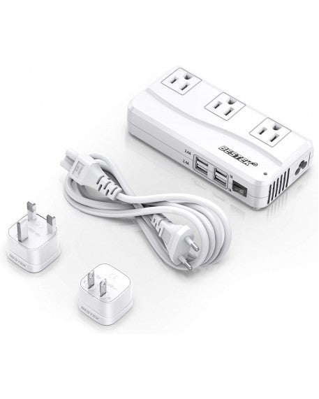 BESTEK - World Travel Adaptor 200W with 2 x  AC Outlets, 3 x USB Ports & 1 USB-C Port - White