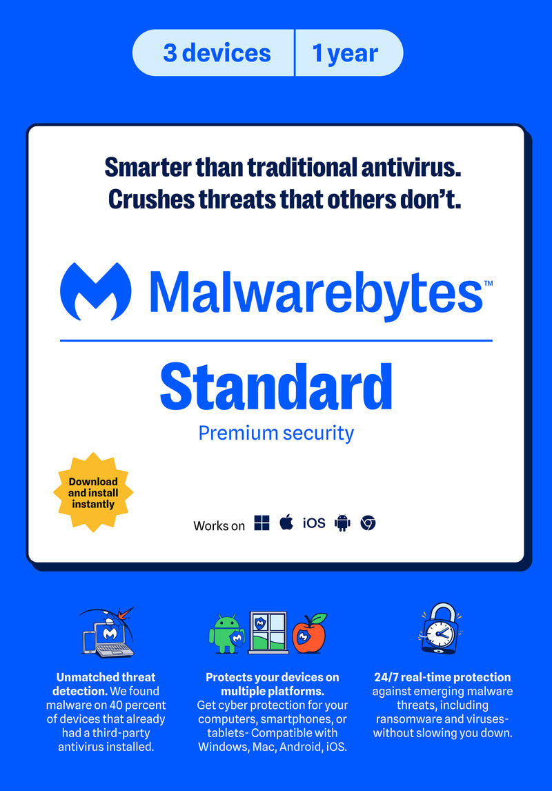Malwarebytes - Premium Standard 3-Device 1-Year BIL PC/MAC/Android/iOS