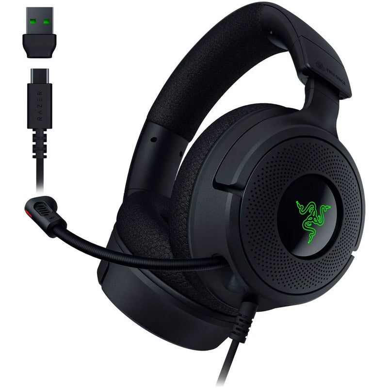 Razer - Gaming Headset Wired Kraken V4 X with Retractable HyperClear Cardioid Mic TriForce 40MM Drivers 7.1 Surround Sound Chroma RGB USB-C/USB-A - Black