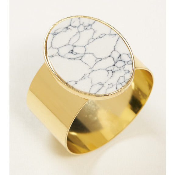 Brilliant - Medallion Marble White Napkin Ring, Set of 4