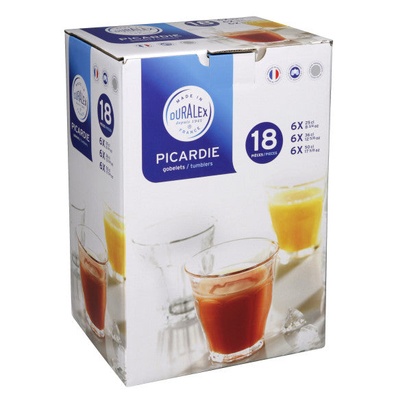 Duralex - Duralex Picardie Clear Glass Tumblers Assorted Sizes, 18 Piece Set in Gift Box