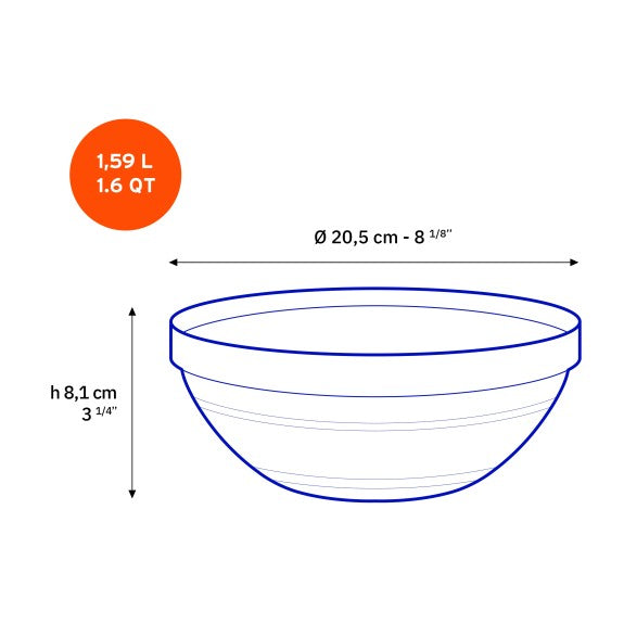 Duralex - Duralex (Lys) Gigogne Stackable Bowl 20 cm, Set of 6