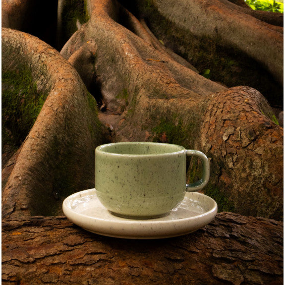 Mesa Ceramics - Mesa Ceramics Uno Speckle Green Stoneware Tea Cup and Saucer 220ml