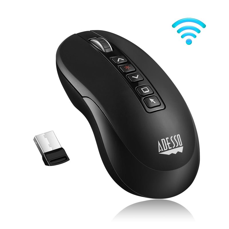 Adesso - Mouse Presenter Multifunctional Air Mouse with Laser Pointer 2.4Ghz USB Receiver PC/MAC- Black