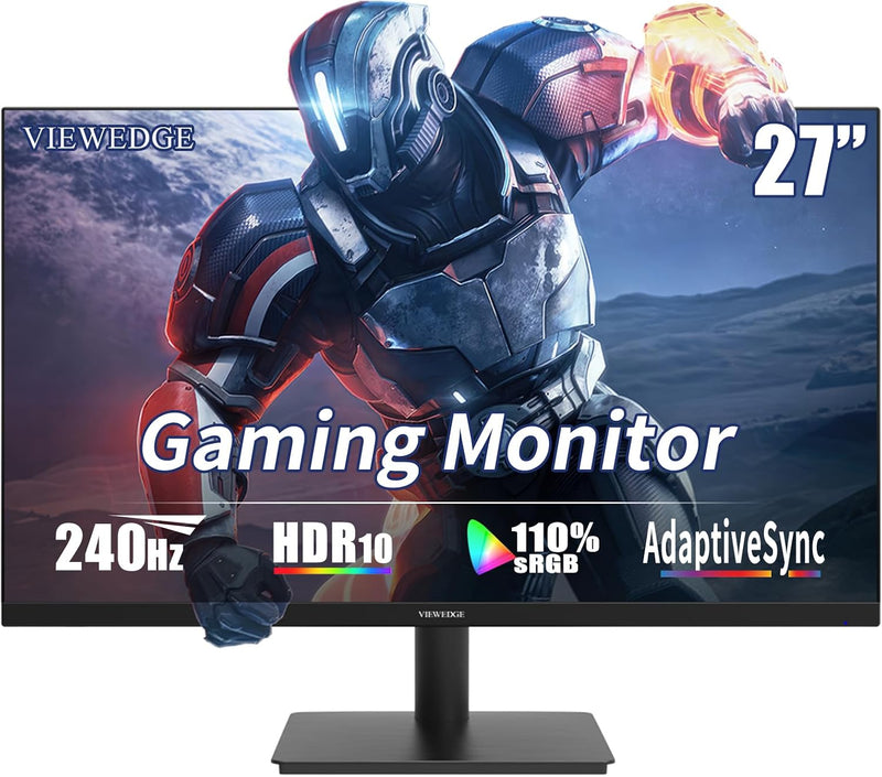 Viewedge - Viewedge Gaming Monitor 27in FHD (1920x1080p) up to 240hz IPS panel with contrast ratio of Millions: 1, 178-degree viewing angle, HDR 10, and 1ms responsive time - Black
