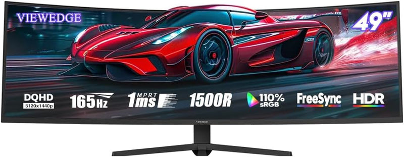 Viewedge - Viewedge Gaming Monitor 49in Curved Ultrawide 5K (5120x1440p) up to 165hz VA panel with contrast ratio of Millions : 1, and 1 ms responsive time 32:9 aspect ratio and 1500R curvature  - Black