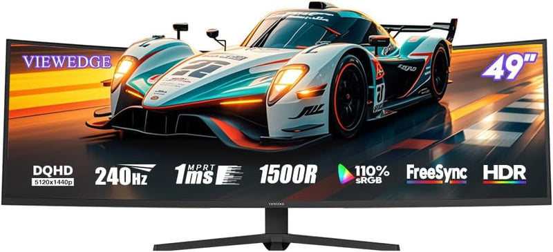 Viewedge - Viewedge Gaming Monitor 49in Curved Ultrawide 5K (5120x1440p) up to 240hz  VA panel with contrast ratio of Millions : 1, and 1 ms responsive time 32:9 aspect ratio and 1500R curvature  - Black
