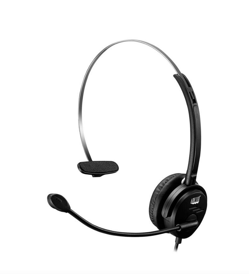 Adesso - Headset Mono with Boom Mic Xtreme P1 Noise Cancelling USB Inline Control Module - Black