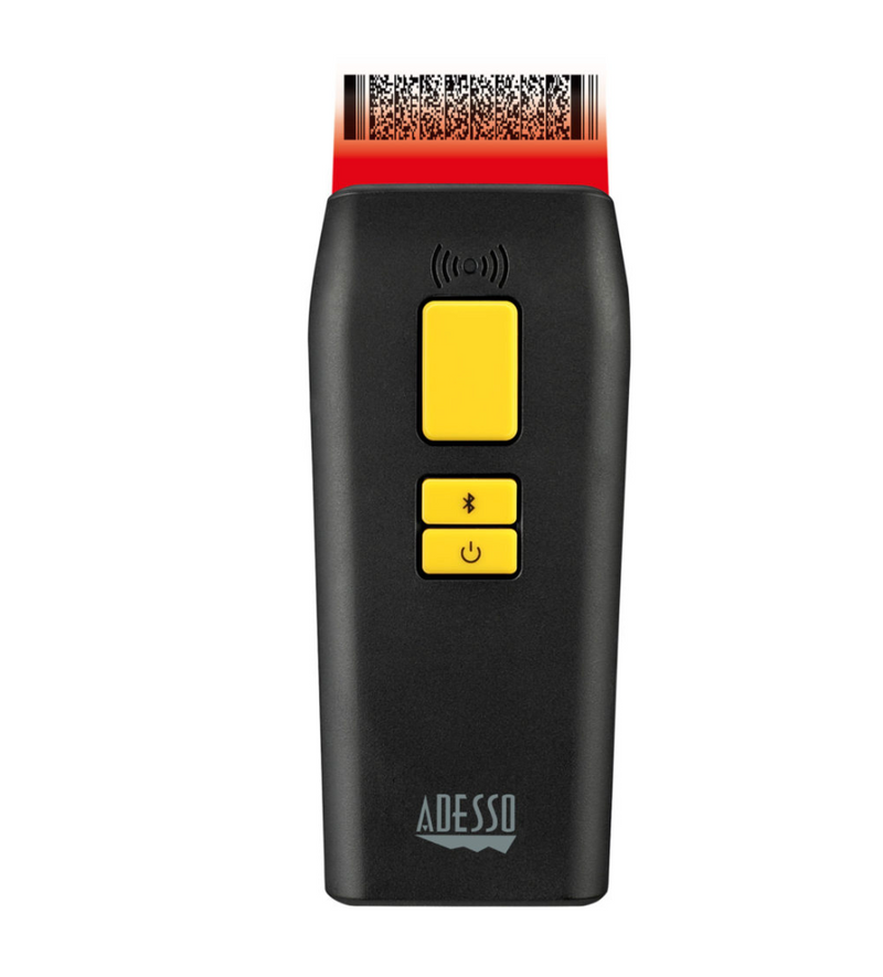 Adesso - Barcode Scanner Bluetooth Antimicrobial IP66 Waterproof 2D QR 1D Barcodes Pocket Sized Drop Protection - Black