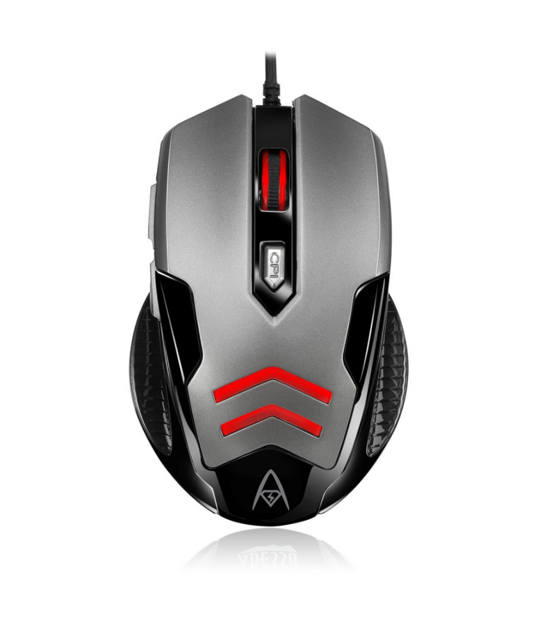 Adesso - Gaming Mouse Wired X1 6 Button Illuminated Multi - Colored Lights Up to 3200DPI Right Hand PC / Mac - Silver & Black