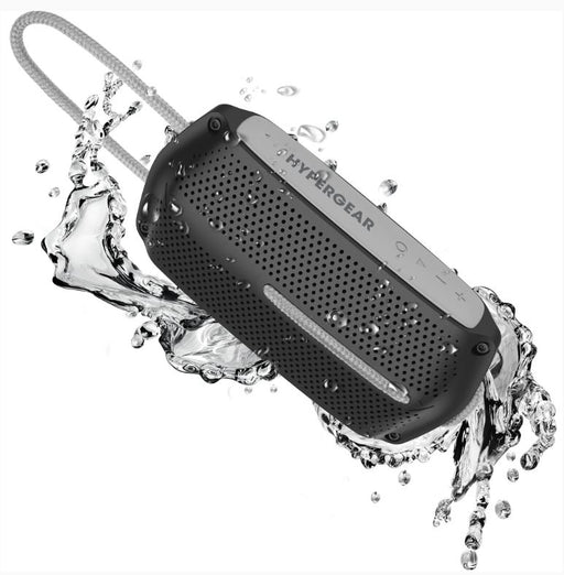 Hypergear - Speaker Bluetooth 10W Waterproof IPX4 Hands Free Music + Calls - Hang Cord Great For Shower - On The Water Camping 4HR Battery Life - Black Grey