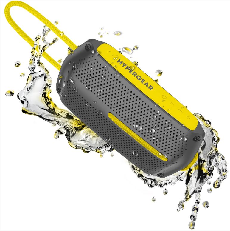 Hypergear - Speaker Bluetooth 10W Waterproof IPX4 Hands Free Music + Calls - Hang Cord Great For Shower - On The Water Camping 4HR Battery Life - Yellow