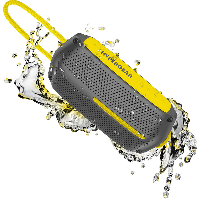 Hypergear - Speaker Bluetooth 10W Waterproof IPX4 Hands Free Music + Calls - Hang Cord Great For Shower - On The Water Camping 4HR Battery Life - Yellow