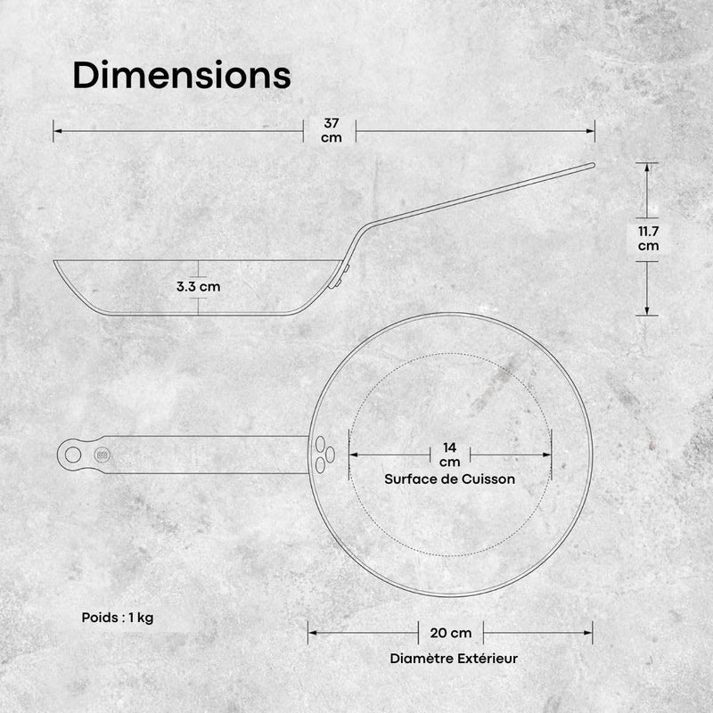 Debuyer - Mineral B Element, Steel, Frypan 20cm, Round - Limolin 