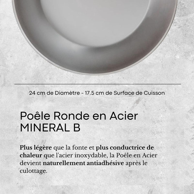 Debuyer - Mineral B Element, Steel, Frypan 24cm, Round - Limolin 
