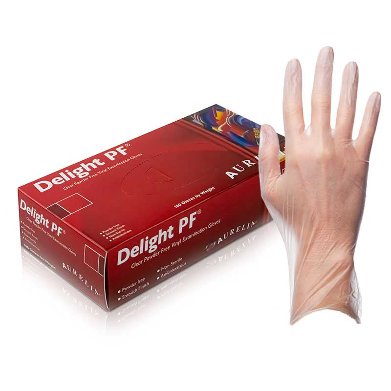 Aurelia Delight Clear PF powder-free vinyl examination gloves - 100/Box