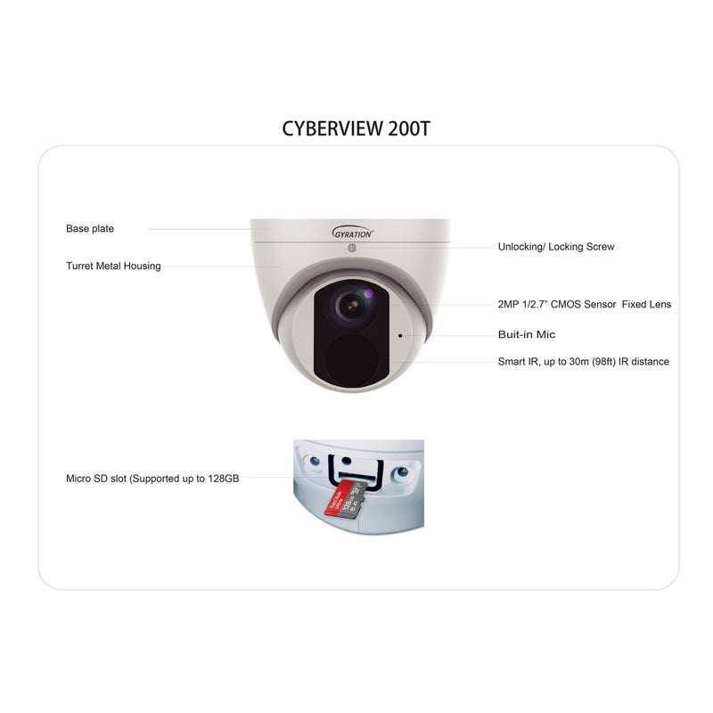 Gyration - Outdoor Network Camera CYBERVIEW 200T 2MP Outdoor IR Fixed Turret