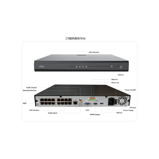 Gyration - Network Video Recorder (NVR) CYBERVIEW N16 with PoE 16-Channel Input