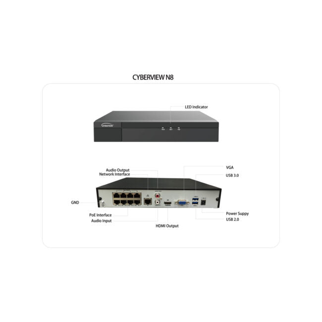 Gyration - Network Video Recorder (NVR) CYBERVIEW N8 with PoE 8-Channel Input