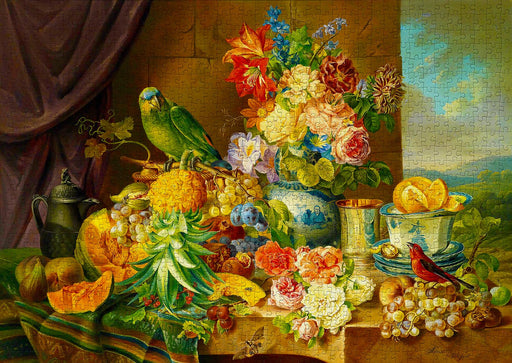 ENJOY - Schuster: Still Life with Fruit Flowers and Parrot (1000-Piece Puzzle) - Limolin 