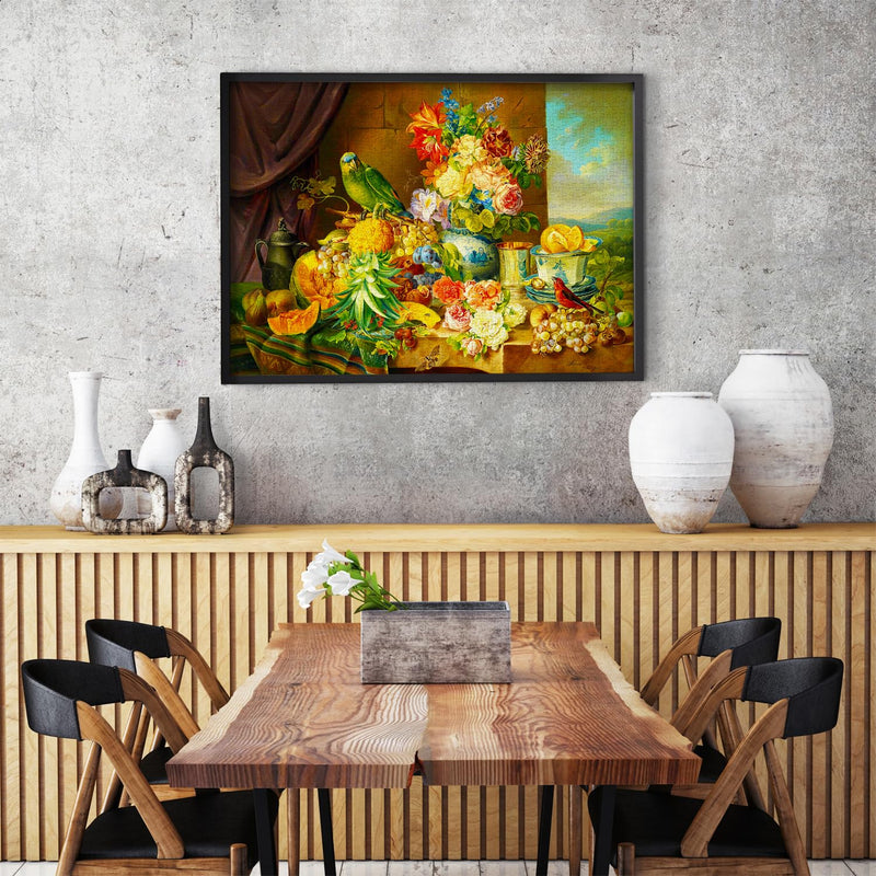 ENJOY - Schuster: Still Life with Fruit Flowers and Parrot (1000-Piece Puzzle) - Limolin 