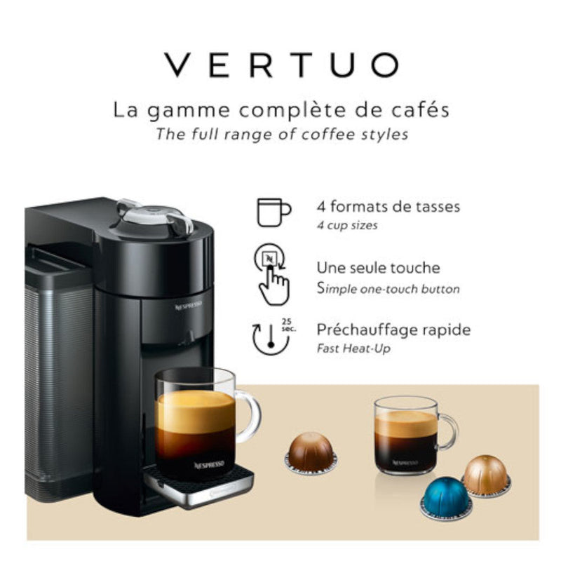 Nespresso Vertuo ENV135BAECA with Aeroccino, Piano Black — Factory Serviced