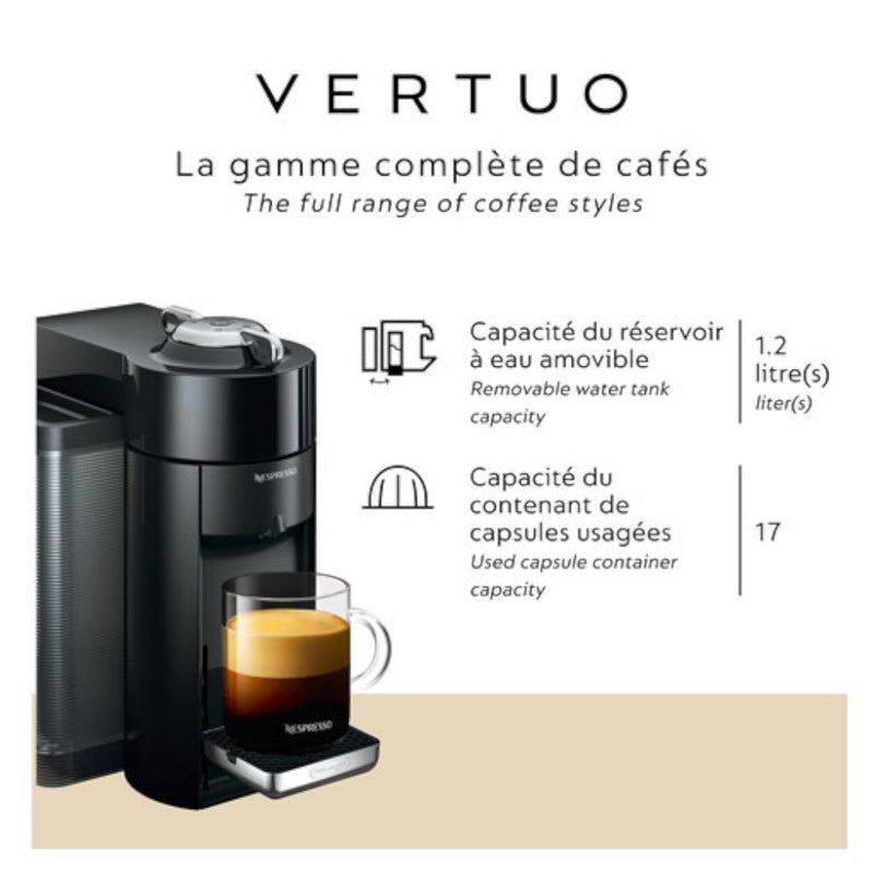Nespresso Vertuo ENV135BAECA with Aeroccino, Piano Black — Factory Serviced