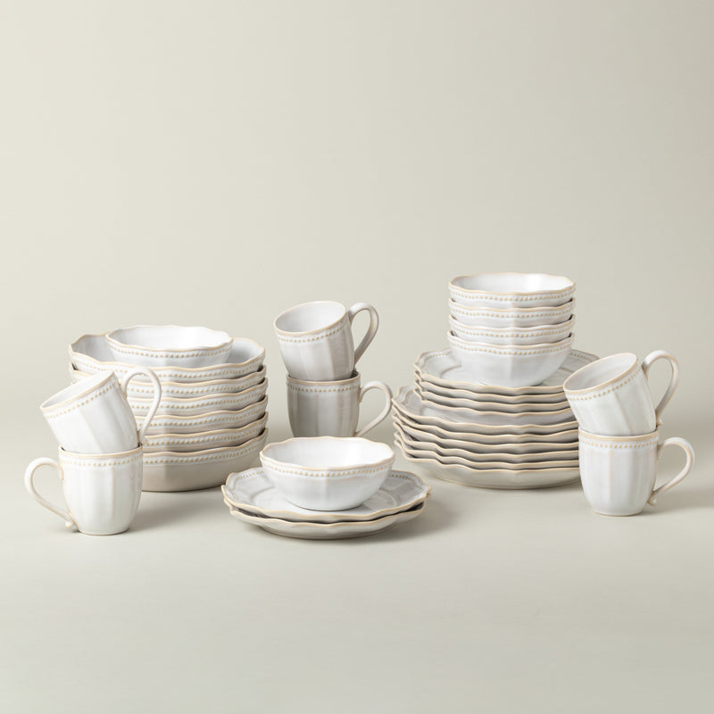 Almara - Pearl White 30-piece Dinnerware Set with Mug
